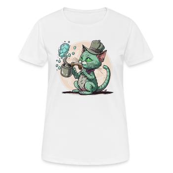 Eine Katze, die eine Bong raucht: Laune und Humor prallen aufeinander - Frauen T-Shirt atmungsaktiv - Weiß - Vorne - AI Model Female 172 dark (172cm)
