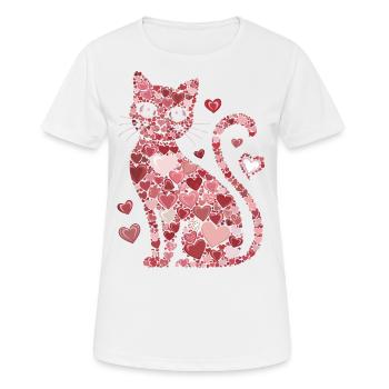 Romantische Katze Herzen und Blumen Valentinstag Katze - Frauen T-Shirt atmungsaktiv - Weiß - Vorne - AI Model Female 172 dark (172cm)