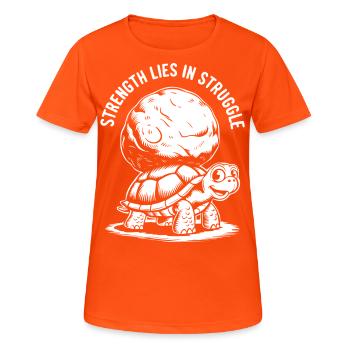 Die Stärke liegt im Kampf Schildkröte Lustig - Frauen T-Shirt atmungsaktiv - Neonorange - Vorne - AI Model Female 172 dark (172cm)