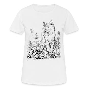 Katze im Hanf: Zufriedener Stubentiger im Cannabis - Frauen T-Shirt atmungsaktiv - Weiß - Vorne - AI Model Female 172 dark (172cm)