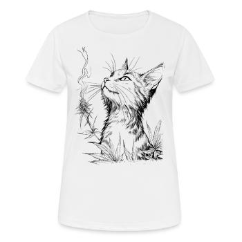 Cat with cannabis: House tiger enjoys joint - Women's Breathable T-Shirt - white - Front - AI Model Female 172 dark (172cm)