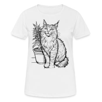 Katze mit Cannabis Pflanze Entspannter Stubentiger - Frauen T-Shirt atmungsaktiv - Weiß - Vorne - AI Model Female 172 dark (172cm)
