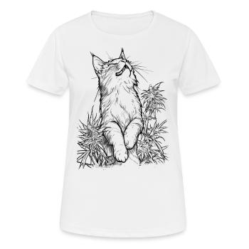 Cat in a frenzy: Happy house tiger in hemp - Women's Breathable T-Shirt - white - Front - AI Model Female 172 dark (172cm)