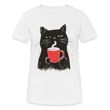 Chat Vintage avec Café - Style Linogravure - T-shirt respirant Femme - blanc - Devant - AI Model Female 172 dark (172cm)
