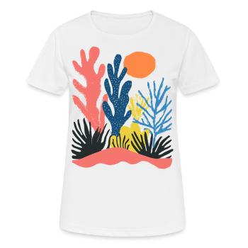Matisse inspiriert: Abstraktes Naturmuster Bunt - Frauen T-Shirt atmungsaktiv - Weiß - Vorne - AI Model Female 172 dark (172cm)