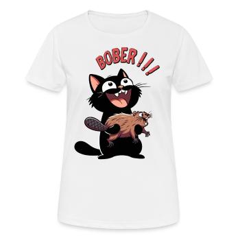 Hyper-Katze ruft „Bober!!!“ – Tierischer Ausraster - Frauen T-Shirt atmungsaktiv - Weiß - Vorne - AI Model Female 172 dark (172cm)