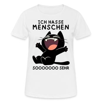 Lachende schwarze Katze – Wenn’s richtig wehtut - Frauen T-Shirt atmungsaktiv - Weiß - Vorne - AI Model Female 172 dark (172cm)
