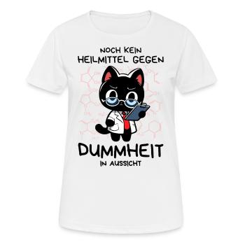 Zynische Forscherkatze – Wissenschaft ohne Gnade - Frauen T-Shirt atmungsaktiv - Weiß - Vorne - AI Model Female 172 dark (172cm)
