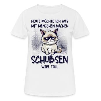 Menschen schubsen - Süße Grump Style Katze - Frauen T-Shirt atmungsaktiv - Weiß - Vorne - AI Model Female 172 dark (172cm)