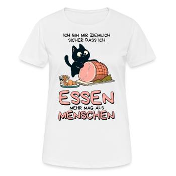 Lieber Essen als Menschen - Süße Schwarze Katze - Frauen T-Shirt atmungsaktiv - Weiß - Vorne - AI Model Female 172 dark (172cm)