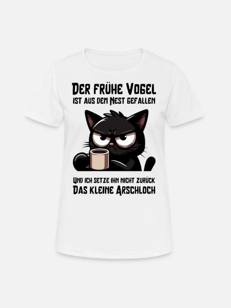 Müde schwarze Katze mit Kaffee – genervt - Frauen T-Shirt atmungsaktiv - Weiß