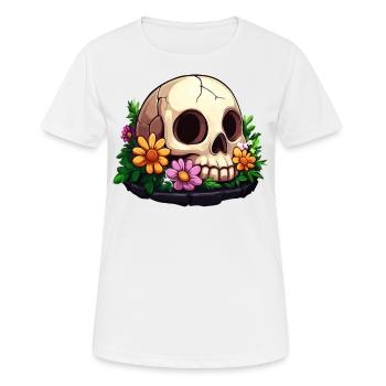 Crâne mignon avec des fleurs colorées - T-shirt respirant Femme - blanc - Devant - AI Model Female 172 dark (172cm)