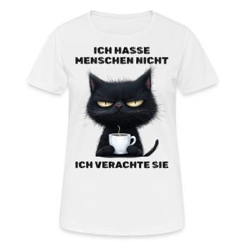 Ich hasse Menschen - Katze Kaffee Kaffeeliebhaber - Frauen T-Shirt atmungsaktiv - Weiß - Vorne - AI Model Female 172 dark (172cm)