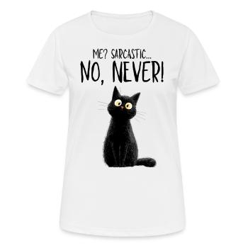 Me sarcastic? Never! - Black Cat with Humor - Women's Breathable T-Shirt - white - Front - AI Model Female 172 dark (172cm)