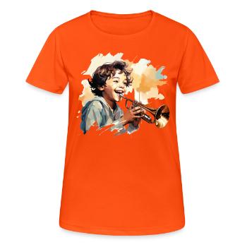 The Energetic Trumpeter - Women's Breathable T-Shirt - neon orange - Front - AI Model Female 172 dark (172cm)