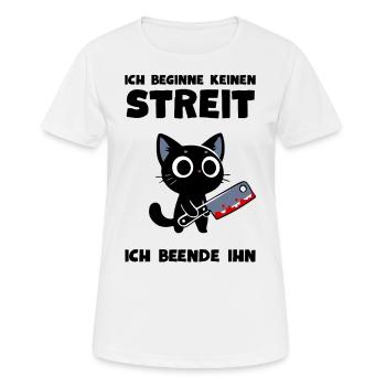 Katze mit Messer – Ich beende jeden Streit - Frauen T-Shirt atmungsaktiv - Weiß - Vorne - AI Model Female 172 dark (172cm)