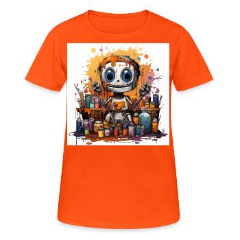 Fusion pinceau et crayon : Projet artistique collaboratif f - T-shirt respirant Femme - orange néon - Devant - AI Model Female 172 dark (172cm)