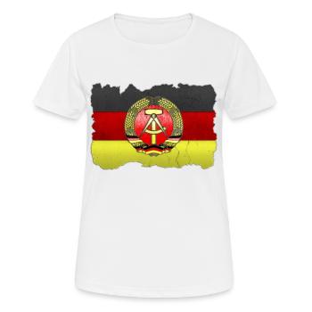 DDR Wappen auf Deutschlandfahne in Stein - Frauen T-Shirt atmungsaktiv - Weiß - Vorne - AI Model Female 172 dark (172cm)