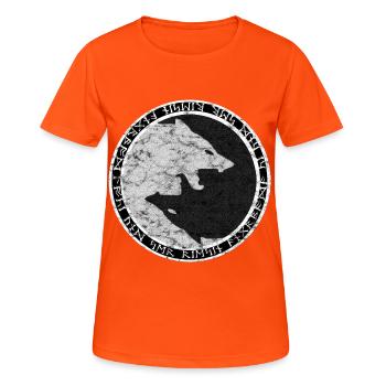 Fenrir - Yin und Yang - Frauen T-Shirt atmungsaktiv - Neonorange - Vorne - AI Model Female 172 dark (172cm)