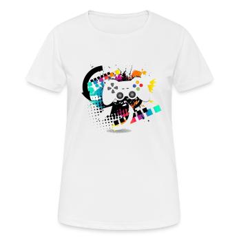 Manette de jeu coloré - T-shirt respirant Femme - blanc - Devant - AI Model Female 172 dark (172cm)