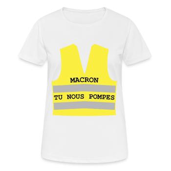 Gilet jaune Macron tu nous pompes - T-shirt respirant Femme - blanc - Devant - AI Model Female 172 dark (172cm)