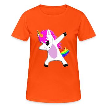 The Dabbing Unicorn - licorne dansante - T-shirt respirant Femme - orange néon - Devant - AI Model Female 172 dark (172cm)