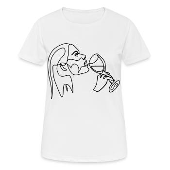 Woman Drinks Wine Line Drawing - Women's Breathable T-Shirt - white - Front - AI Model Female 172 dark (172cm)