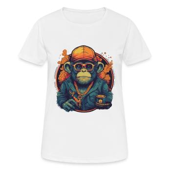 Design Monkey Affe Trip mit Becher Vintage Vibes - Frauen T-Shirt atmungsaktiv - Weiß - Vorne - AI Model Female 172 dark (172cm)