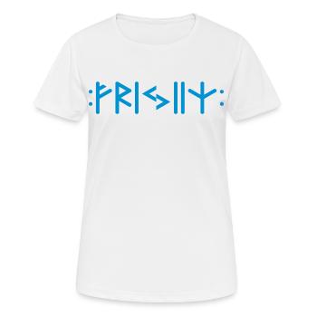 Friese(n) "Frijiiz" germ. Stamm, Text, QRF0© - Frauen T-Shirt atmungsaktiv - Weiß - Vorne - AI Model Female 172 dark (172cm)