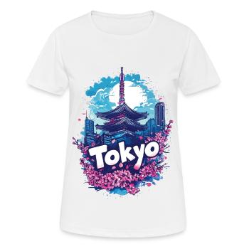 Tokyo, Japon, Pagode, Ville, Horizon, Soleil, Fleurs - T-shirt respirant Femme - blanc - Devant - AI Model Female 172 dark (172cm)