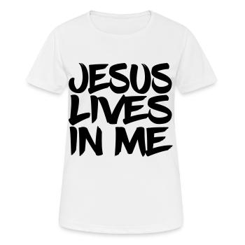 Jesus lebt in mir - Frauen T-Shirt atmungsaktiv - Weiß - Vorne - AI Model Female 172 dark (172cm)