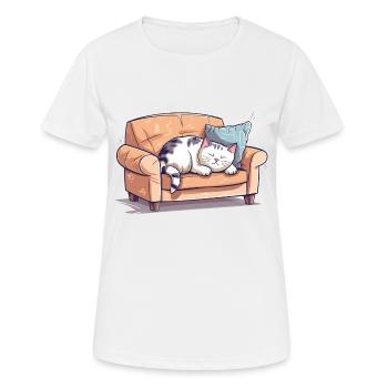 Katze Verschlafen Müde Couch Sofa Lustig Cartoon - Frauen T-Shirt atmungsaktiv - Weiß - Vorne - AI Model Female 172 dark (172cm)