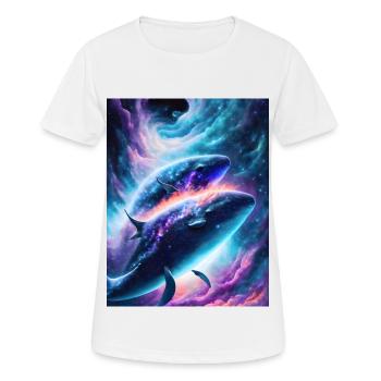 Divine whales in the cosmic star nebula - Women's Breathable T-Shirt - white - Front - AI Model Female 172 dark (172cm)