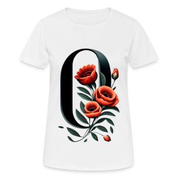 O In black, with red flower - Women's Breathable T-Shirt - white - Front - AI Model Female 172 dark (172cm)