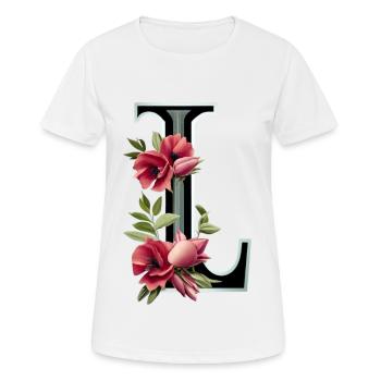 L In black, with red flower - Women's Breathable T-Shirt - white - Front - AI Model Female 172 dark (172cm)