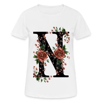 N En noir, avec fleur rouge - T-shirt respirant Femme - blanc - Devant - AI Model Female 172 dark (172cm)