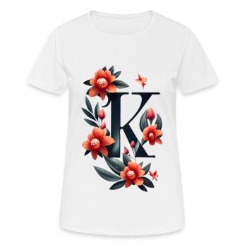 K In black, with red flower - Women's Breathable T-Shirt - white - Front - AI Model Female 172 dark (172cm)