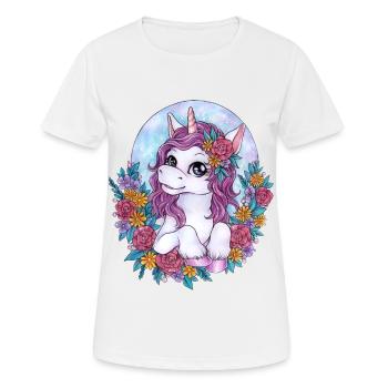 Niedliches Einhorn mit Blumen Geschenk Mädchen - Frauen T-Shirt atmungsaktiv - Weiß - Vorne - AI Model Female 172 dark (172cm)