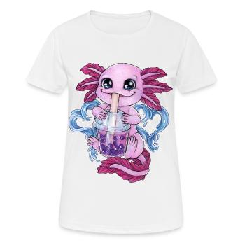 Lustiges Axolotl Salamander mit Bubble Tea trinken - Frauen T-Shirt atmungsaktiv - Weiß - Vorne - AI Model Female 172 dark (172cm)