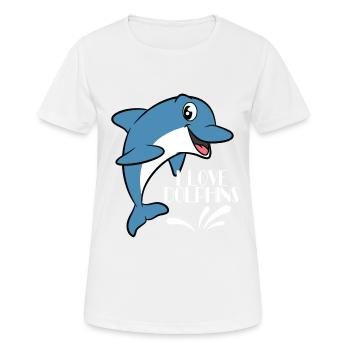 J'aime les dauphins, j'aime les dauphins Tshirt - T-shirt respirant Femme - blanc - Devant - AI Model Female 172 dark (172cm)