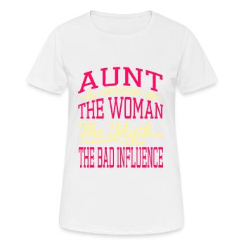 "Tante La Femme La Nythie La Mauvaise Influence" - T-shirt respirant Femme - blanc - Devant - AI Model Female 172 dark (172cm)