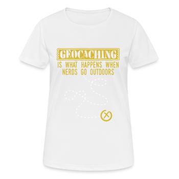 "Le géocaching, c'est ce qui se passe lorsque les - T-shirt respirant Femme - blanc - Devant - AI Model Female 172 dark (172cm)