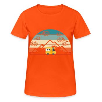 Retro Vintage Camping Tee For Campers "Van" - Women's Breathable T-Shirt - neon orange - Front - AI Model Female 172 dark (172cm)