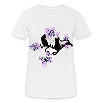Chats sous la pleine lune dans le cerisier en fleurs - T-shirt respirant Femme - blanc - Devant - AI Model Female 172 dark (172cm)