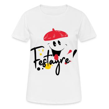 Festayre, béret et foulard rouge, faire la fête ! - T-shirt respirant Femme - blanc - Devant - AI Model Female 172 dark (172cm)