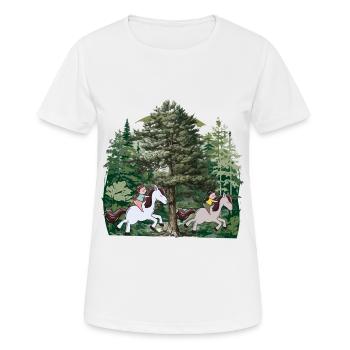 Girl riding pony horses forest nature leisure time - Women's Breathable T-Shirt - white - Front - AI Model Female 172 dark (172cm)