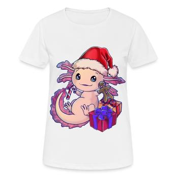 Lustiges Weihnachtsaxolotl - Axolotl mit Geschenk - Frauen T-Shirt atmungsaktiv - Weiß - Vorne - AI Model Female 172 dark (172cm)