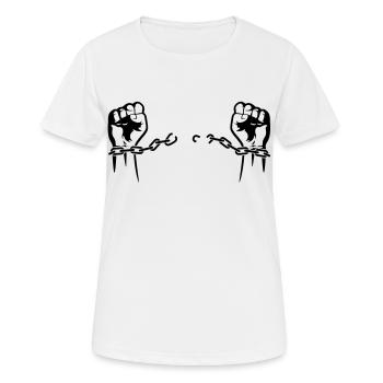 Un prisonnier est libéré de ses chaînes - T-shirt respirant Femme - blanc - Devant - AI Model Female 172 dark (172cm)