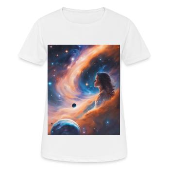 Göttin transzendiert in Sternenstaub - Frauen T-Shirt atmungsaktiv - Weiß - Vorne - AI Model Female 172 dark (172cm)