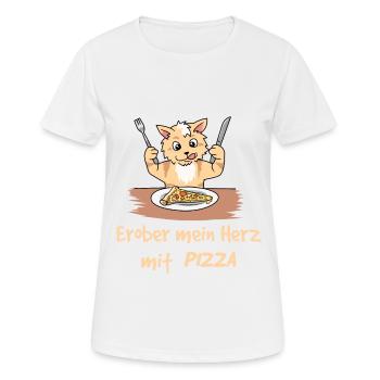 Katze erober mein Herz mit Pizza Fantasy Kinder - Frauen T-Shirt atmungsaktiv - Weiß - Vorne - AI Model Female 172 dark (172cm)